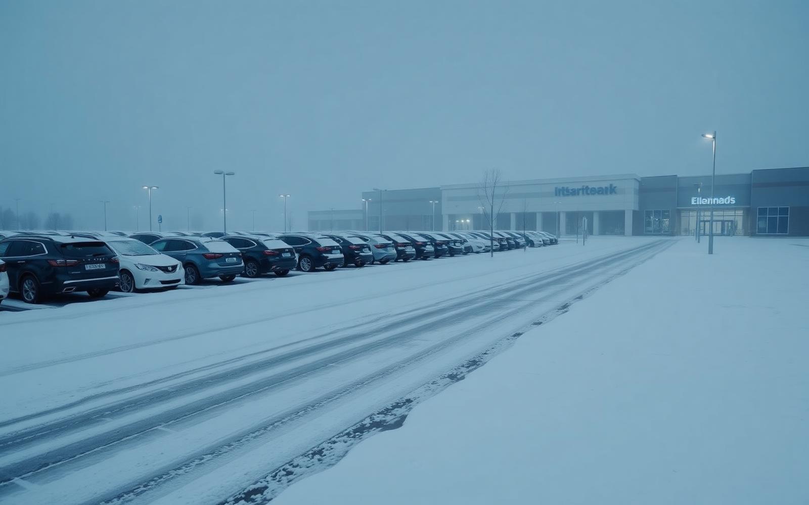 12-acre retail destination cleared before 08:00 opening — snow covered