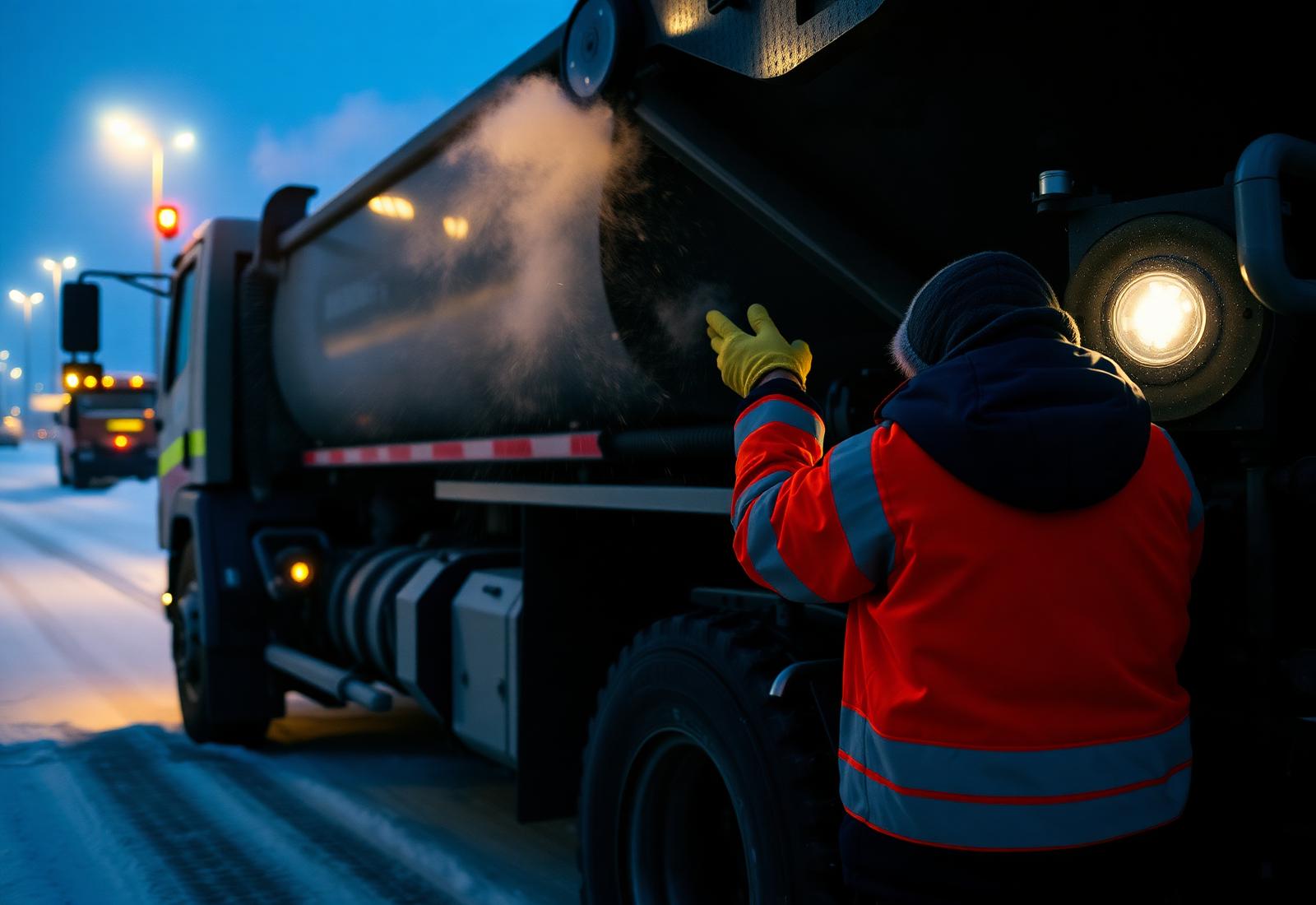 Driver completing pre-deployment checks before route dispatch.